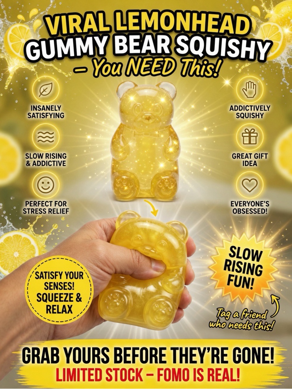 Slow Rising Viral Gummy Bear Squishy - Jelly Gel Fidget Stress Relief Toy